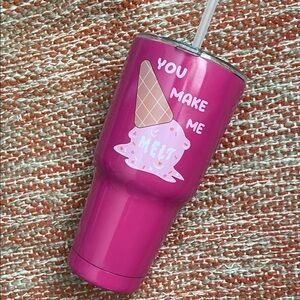 Hot Pink Insulated Tumbler with Ice Cream Graphic - You Make Me Melt